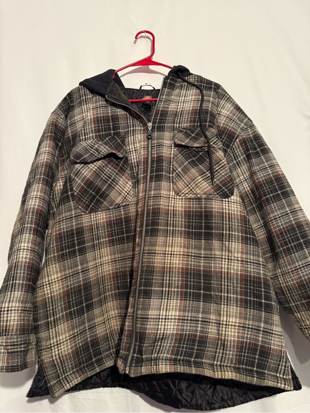 Dickies Mens XL Plaid Hooded Flannel Jacket Quilted Lined Full Zip Workwear Brow
